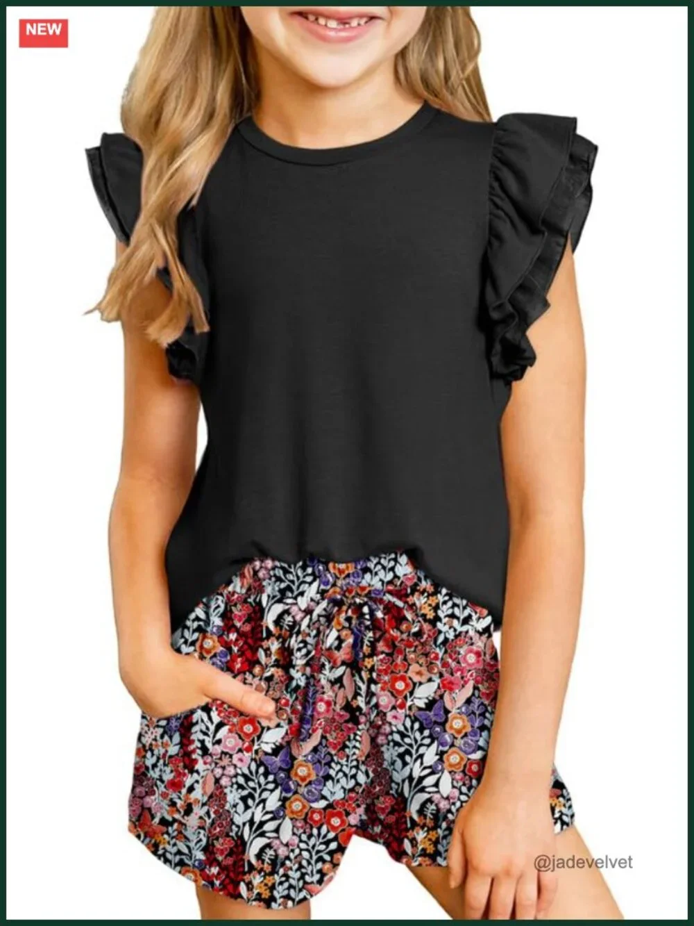 Girls Hawaiian Shorts Set Ruffle Sleeve Summer Outfit 6-15 Years